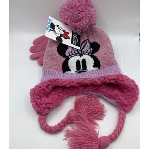 NWT Pink Girls Kids Minnie Mouse Winter Gloves Hat Set